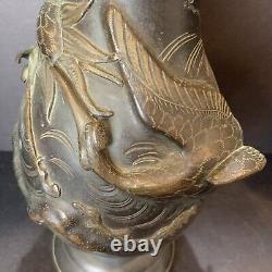 2 Antique 19th C. Japanese Bronze Vase Meiji Period Dai Nippon Kyoto Yoshida Zo
