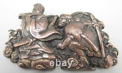 3 Japanese Meiji Shibuichi & Sterling Menuki Obidome Figural Brooch Pin