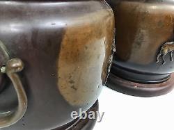 A Pair Of Patinated Bronze Meiji Era Japanese Jardinieres Planters