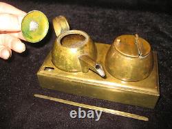 ANTIQUE JAPANESE EDO/MEIJI ERA 1800's BRONZE OIL LAMP & OIL POT with WARMING TRAY