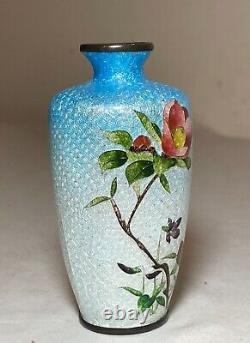 Antique 19th century Japanese Meiji miniature foil enamel flower bronze vase urn