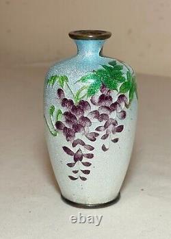 Antique 19th century Japanese Meiji miniature foil enamel signed bronze vase urn