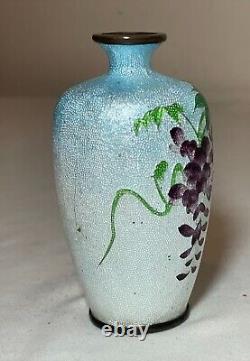 Antique 19th century Japanese Meiji miniature foil enamel signed bronze vase urn