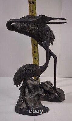 Antique Early 20th Century Japanese Meiji Style Bronze Sculpture Pair Of Cranes