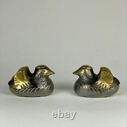 Antique Edo/Meiji Japanese Bronze & Gilt Mandarin Ducks Screen Holders