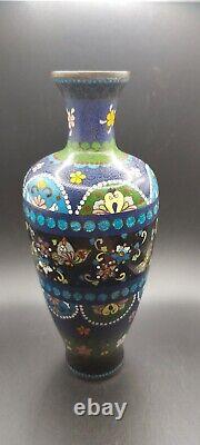 Antique Fine Japanese Meiji Period Cloisonne Bronze Vase Flowers Butterflies 8'