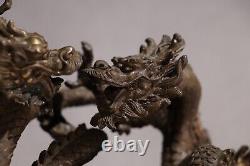 Antique Japanese Bronze Dragons Holding A Crystal Statue 20.7inch Meiji Era 19th