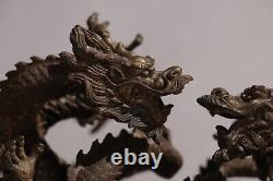 Antique Japanese Bronze Dragons Holding A Crystal Statue 20.7inch Meiji Era 19th