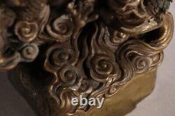 Antique Japanese Bronze Dragons Holding A Crystal Statue 20.7inch Meiji Era 19th