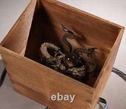 Antique Japanese Bronze Dragons Holding A Crystal Statue 20.7inch Meiji Era 19th