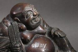 Antique Japanese Bronze Hotei Statue 7.87inch Lucky God Buddhist Art Meiji Era