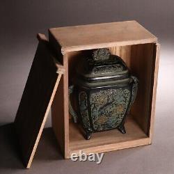 Antique Japanese Bronze Incense Burner Beast Handle Tea Ceremony Koro Meiji Era