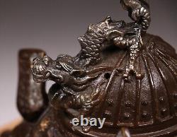 Antique Japanese Bronze Incense Burner Kabuto Shape 5.39inch Meiji Period
