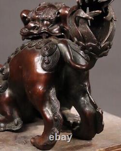 Antique Japanese Bronze Lions Incense Burner Shishi Art Sculpture Meiji Era 19th