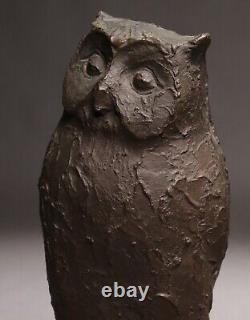 Antique Japanese Bronze Owl Statue 13.39inch Art Sculpture Meiji Era 19th C