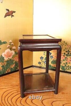 Antique Japanese Bronze Usubata Bonsai Ikebana Vase Wooden Stand Meiji Period