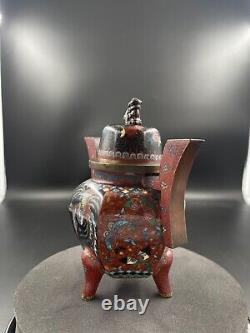 Antique Japanese Cloisonné Koro Incense Burner Censer, Polychrome enamel Meiji