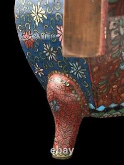 Antique Japanese Cloisonné Koro Incense Burner Censer, Polychrome enamel Meiji
