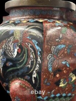 Antique Japanese Cloisonné Koro Incense Burner Censer, Polychrome enamel Meiji