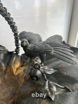Antique Japanese Edo/Meiji Gilded Bronze Handled Basket with Eagle