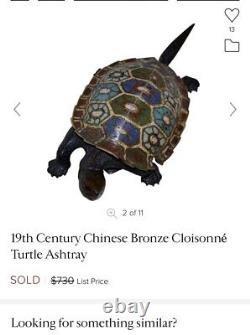 Antique Japanese Meiji Bronze Cloisonne Champleve Figural Turtle Box Signed Rare