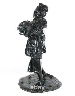 Antique Japanese Meiji Bronze Sculpture Japanese Geisha with Basket of a Clams