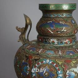 Antique Japanese Meiji Oversized Bronze & Cloisonne Figural Vase Circa 1900