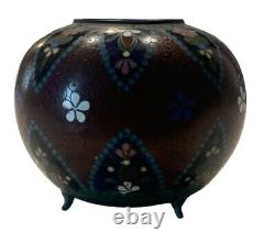 Antique Japanese Meiji Period Cloisonné Bronze Floral Footed Jar