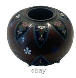 Antique Japanese Meiji Period Cloisonné Bronze Floral Footed Jar