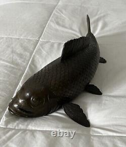 Antique Japanese Meiji Period Signed Bronze Okimono Carp Fish Sculpture
