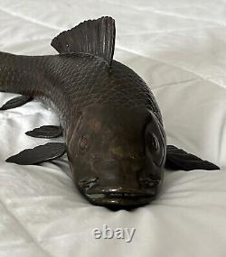 Antique Japanese Meiji Period Signed Bronze Okimono Carp Fish Sculpture