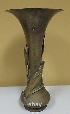 Antique Japanese Meiji period bronze floral vase signed Art Nouveau period