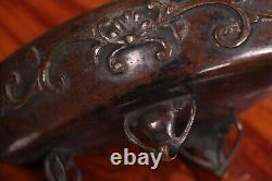 Antique Japanese Old Bronze Incense Burner Fan Shape 6inch Meiji Era 19th