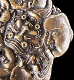 Antique Japanese Solid Bronze Noh Mask Sculpture Meiji Taisho Period