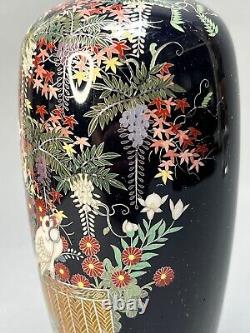 Antique Meiji Japan Hayashi Kodenji Nagoya Cloisonné Vase Flower Bird Garden 6'