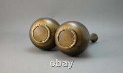 Antique Meiji Japanese Bud Vase Pair Bronze Silver Lacquer Mixed Metal Theatre
