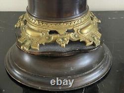 Antique Meiji Period Japanese Mixed Metal Decor & Bronze Wood Base Table Lamp
