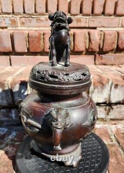 Antique Meiji Signed Japanese Yoshida of Kyoto Bronze Vase Censer Bowl VERY RARE