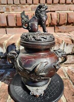 Antique Meiji Signed Japanese Yoshida of Kyoto Bronze Vase Censer Bowl VERY RARE