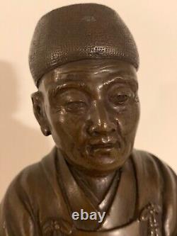 Antique Original Signed Japanese Bronze Sculpture Matsuo Basho Meiji Era 19C