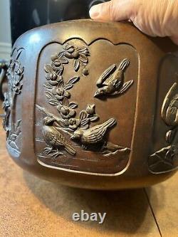 Antique Signed Japanese Bronze Censer Meiji Period Incense Burner