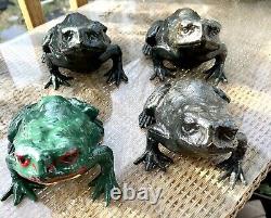 Antique frog toad iron Bronze Meiji Garden Sculpture 6 marked JAPAN statue 5lbs