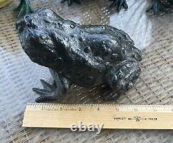 Antique frog toad iron Bronze Meiji Garden Sculpture 6 marked JAPAN statue 5lbs