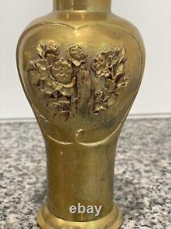 Bronze Antique Japanese Meiji Era Vases Pair Mountain Floral Motif Patina