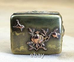 C. 1900 Meiji Masterpiece Mixed Metals Kogo Spice Box gold bronze silver copper