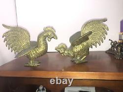 CHICKEN BIRD Bronze Statue Set MEIJI Era Japanese Antique Old Metal Figurine Art