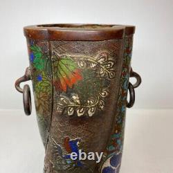 CLOISONNE FAMILY CREST Bronze Vase 11.9 inch Antique MEIJI Era Old Art Japanese