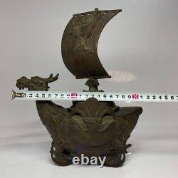 DRAGON TREASURE SHIP Bronze Statue CENSER Antique MEIJI Incense Burner Japanese