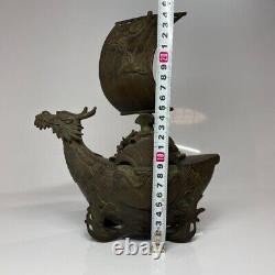 DRAGON TREASURE SHIP Bronze Statue CENSER Antique MEIJI Incense Burner Japanese
