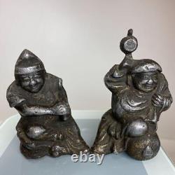 EBISU DAIKOKUTEN GOD Bronze Small Statue MEIJI Japanese Antique Figurine Figure